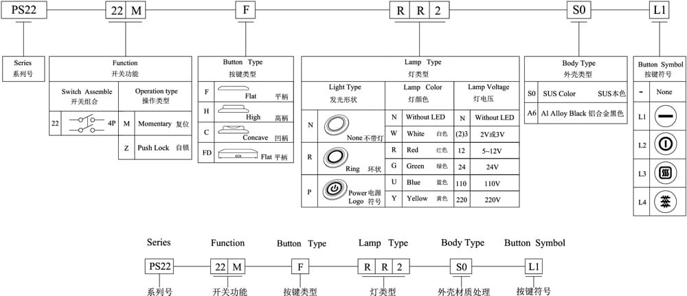 PS22-22Z-F-RR2-S0 주문 코드 체계